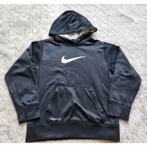 Nike Therma-Fit Black Pullover Hoodie Youth Boys Medium Swoosh Sweatshirt